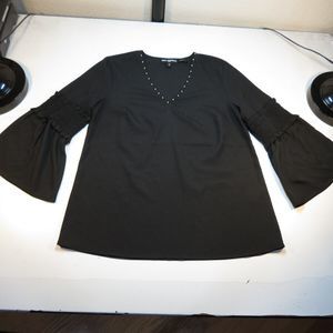 KARL LAGERFELD PARIS PEARL V NECK DESIGNER CHIFFON BLOUSE TOP SHIRT Womens S